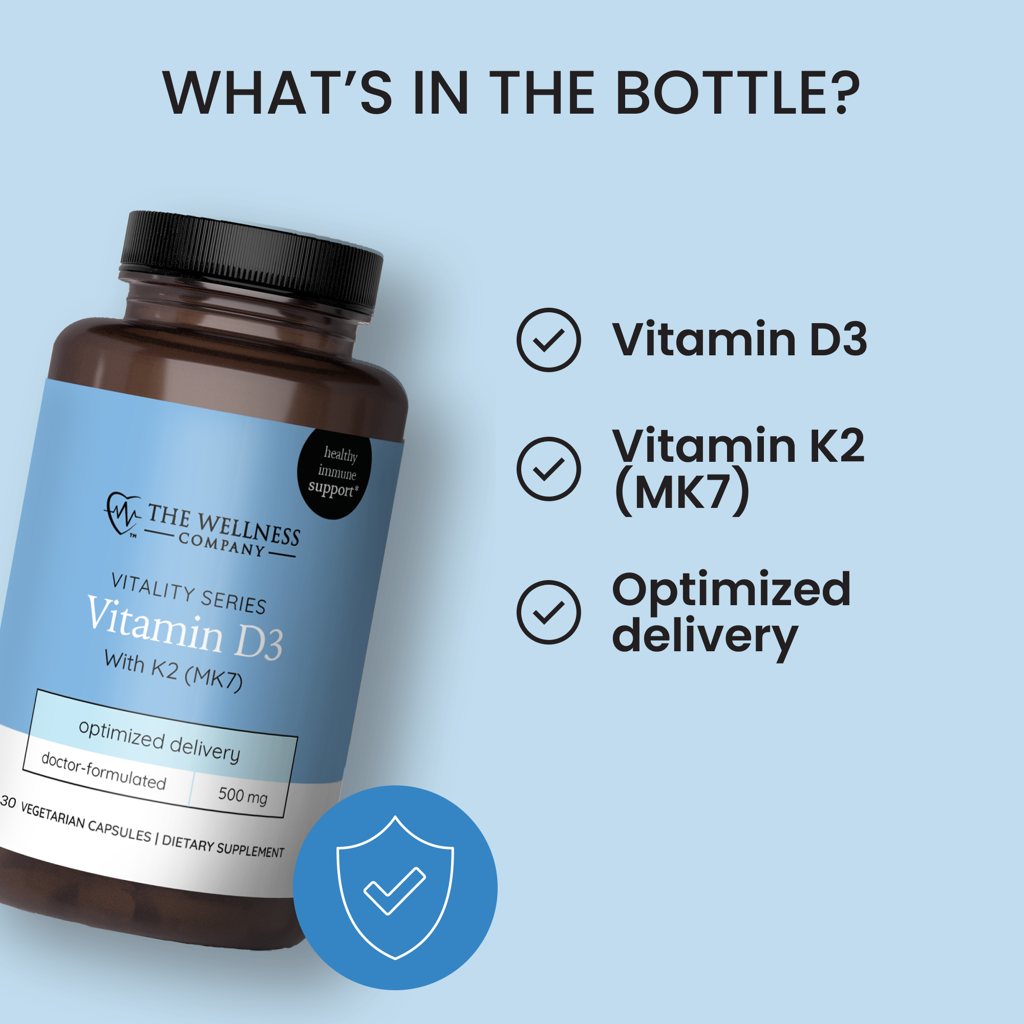 Vitamin D3 + K2 MK-7 Supplement for Bone & Immune Health - Vegan