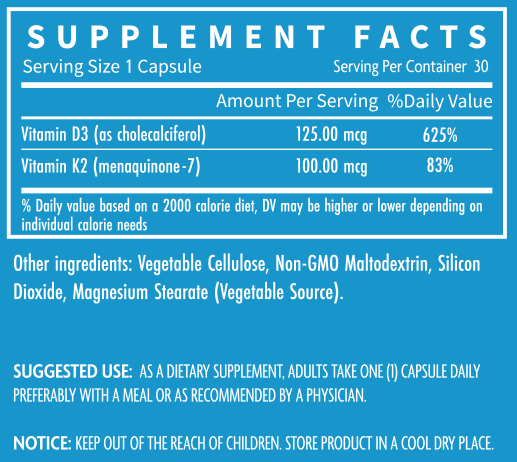 Vitamin D3 + K2 MK-7 Supplement for Bone & Immune Health - Vegan